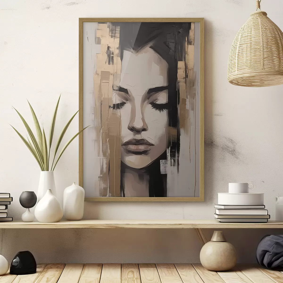 Poster Portrait d'une femme. Coups de pinceau abstraits f46733