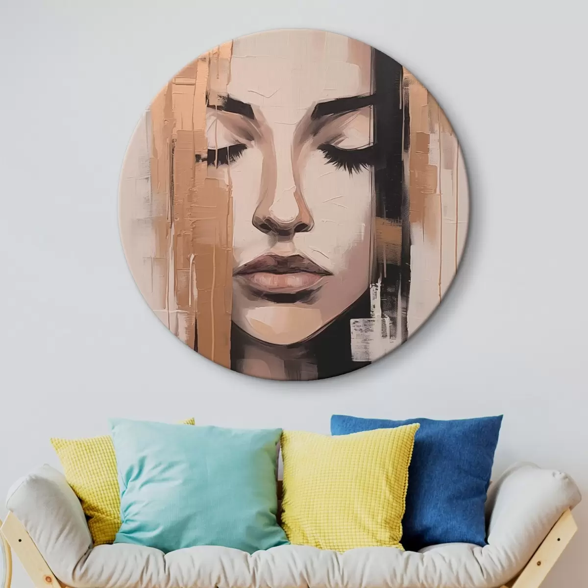 Tableaux rondes Portrait d'une femme. Coups de pinceau abstraits. r46733