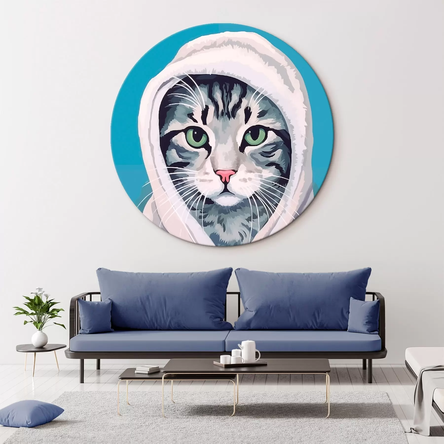 Tableau Chat rayé dans une serviette blanche r46740