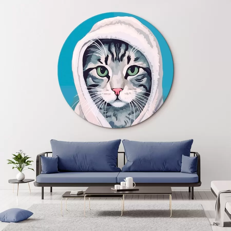 Tableau Chat rayé dans une serviette blanche r46740