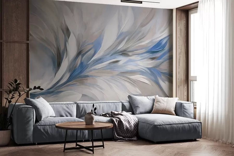 Papier peint Style de peinture abstrait avec des coups de pinceau texturés blancs, bleus et gris sur un fond doux et clair w09552v1