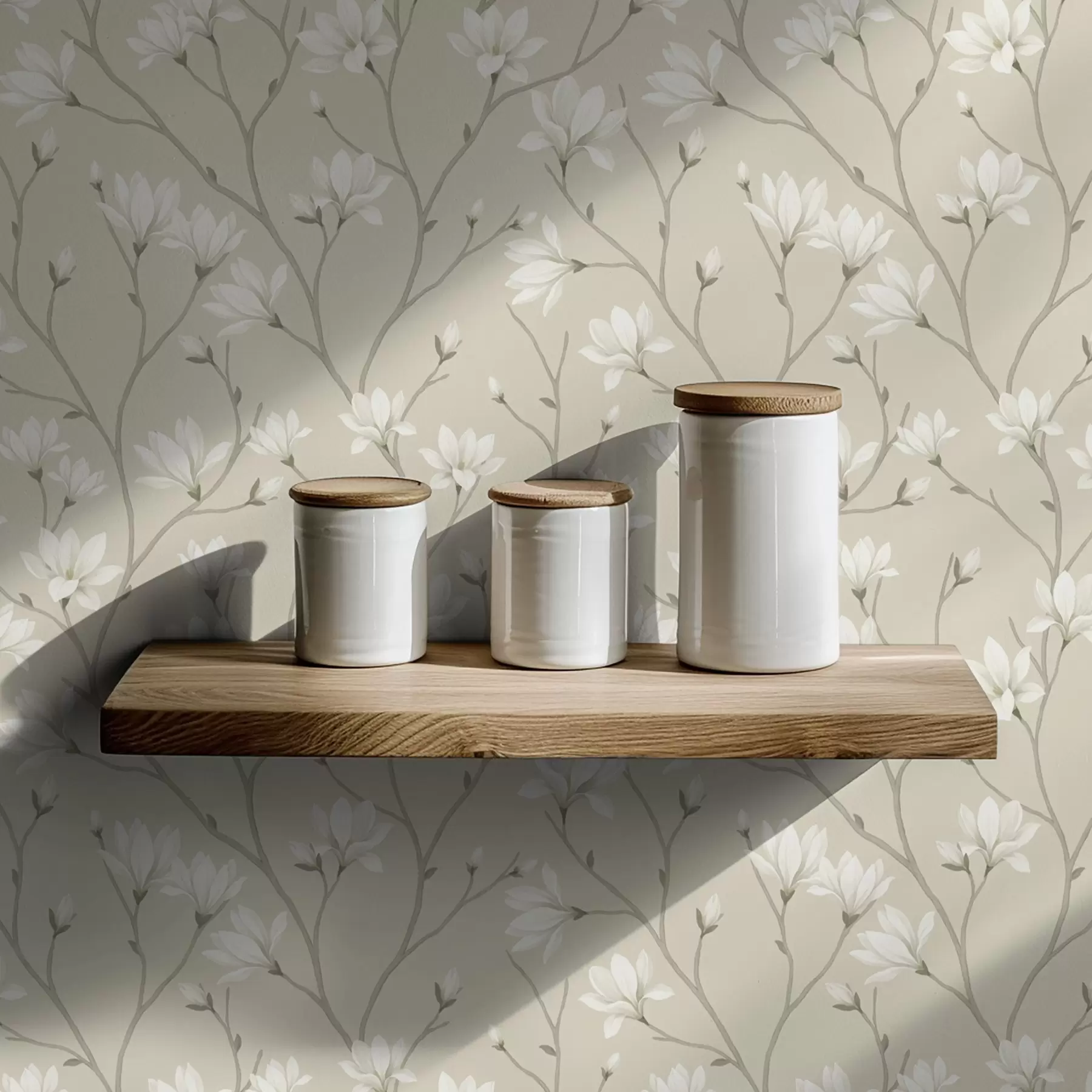 Papier peint Magnolias légers sur de fines branches beiges a00890