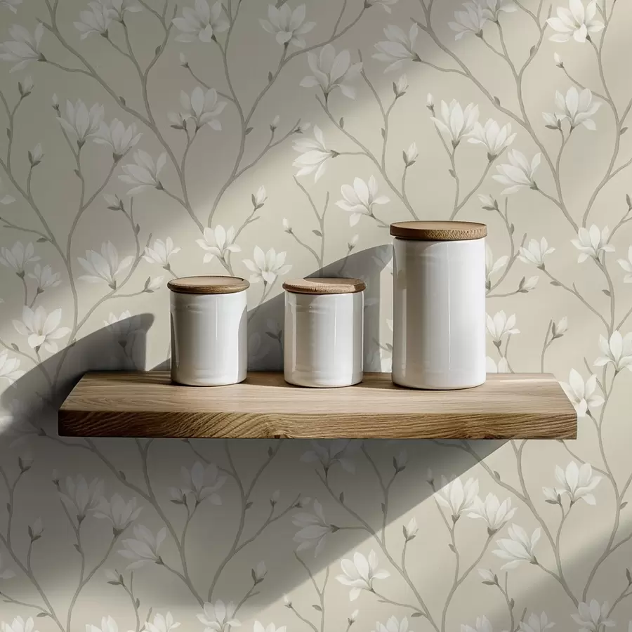 Papier peint Magnolias légers sur de fines branches beiges a00890