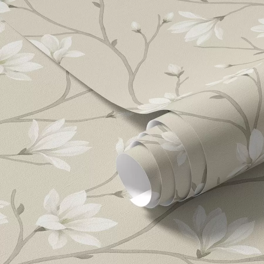 Papier peint Magnolias légers sur de fines branches beiges a00890