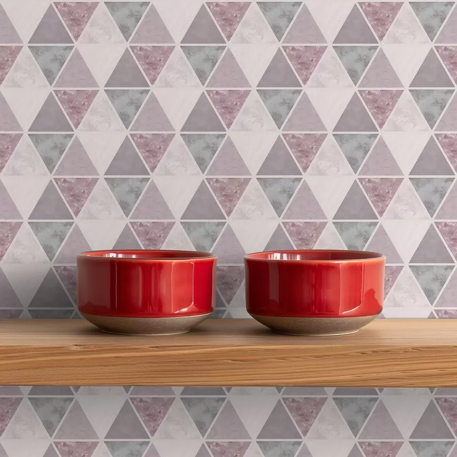 Papier peint Triangles souples dans des tons gris-rose et poudrés a00918