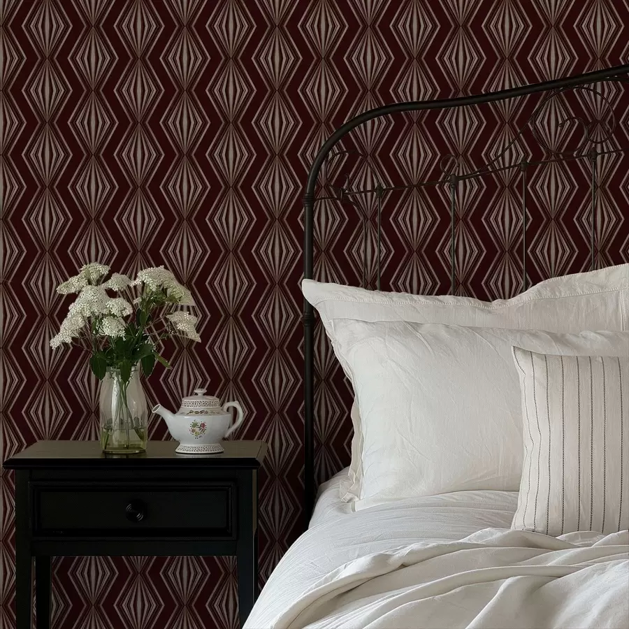 Papier peint Motif géométrique en losanges sur fond brun vin a00925v1