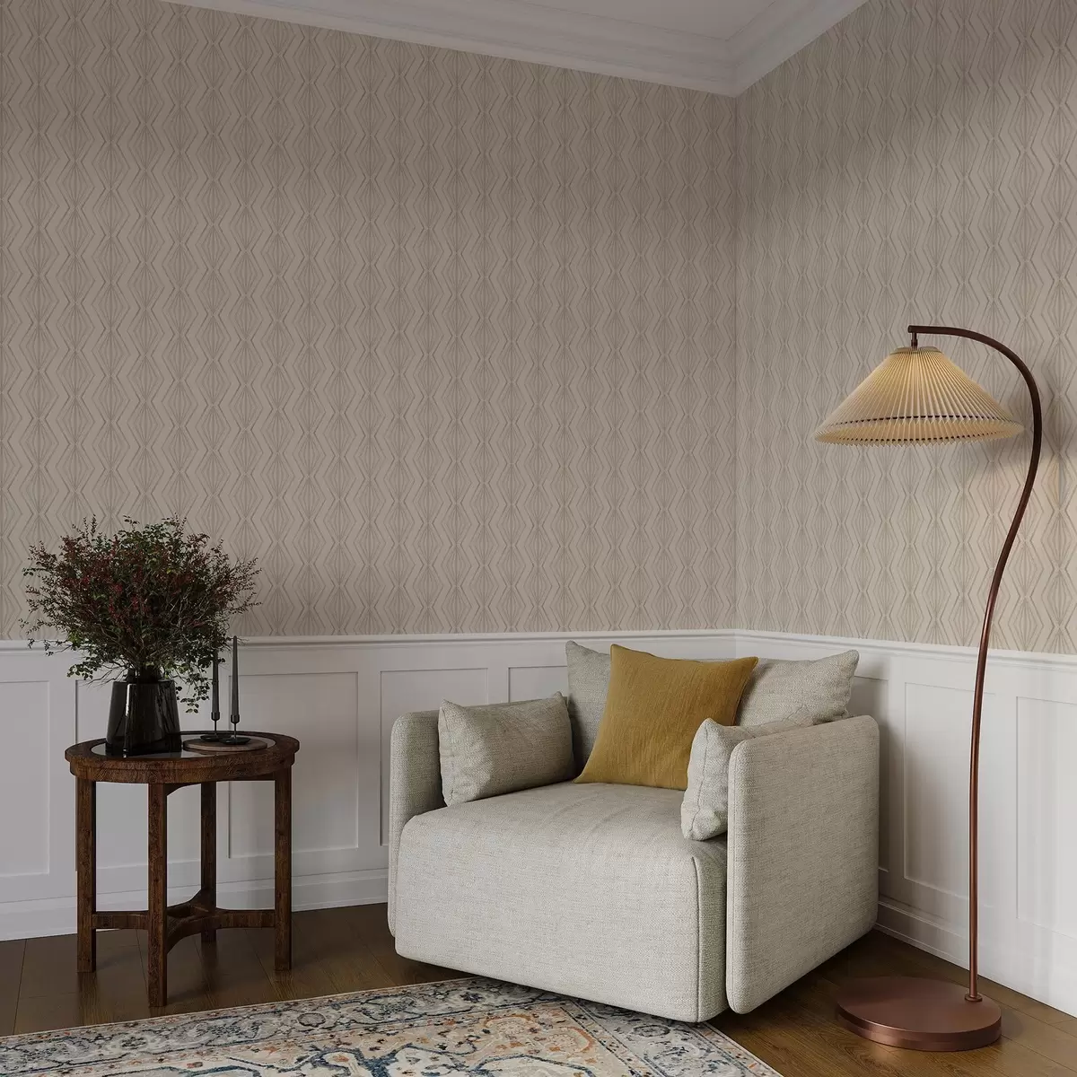 Papier peint Ornement léger en diamant dans des tons beiges apaisants a00925v2