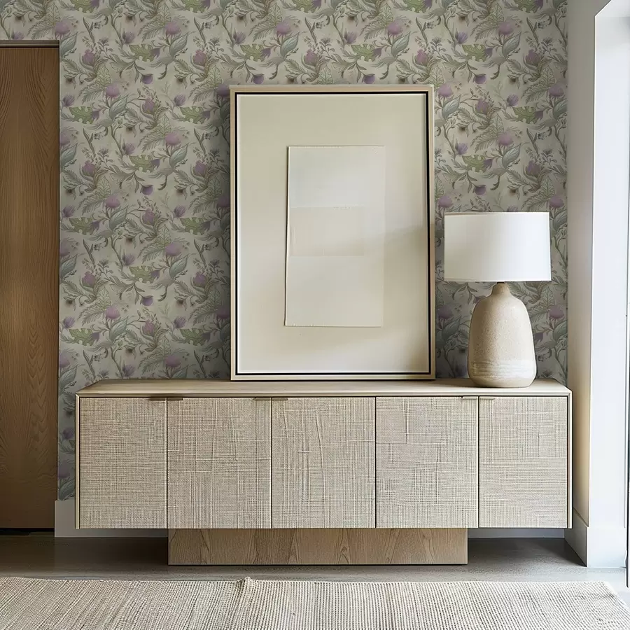 Papier peint Bourgeons de lilas et verdure délicate sur fond crème a00930v2