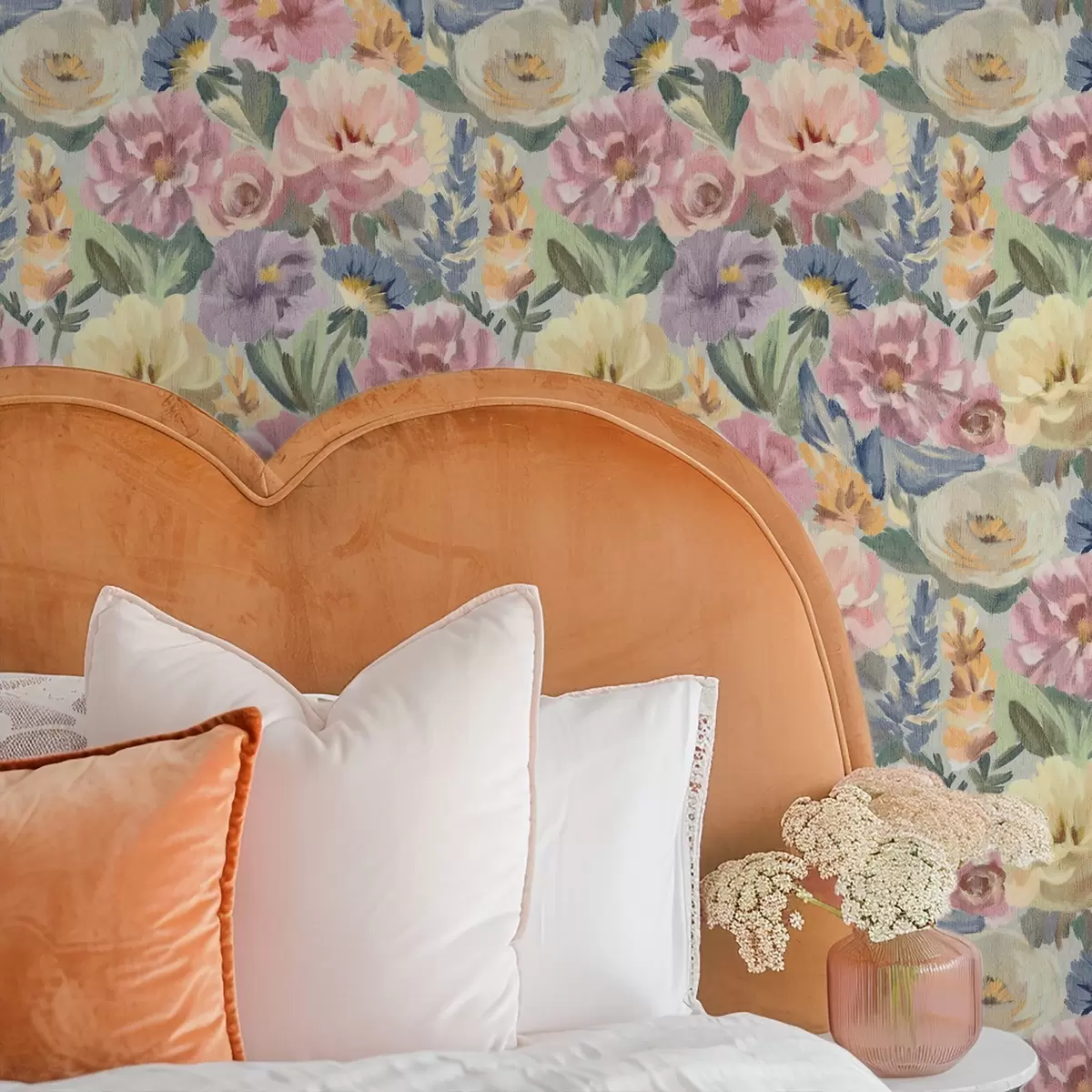 Papier peint Fleurs au pinceau pastel estompé, palette de couleurs douces a00954