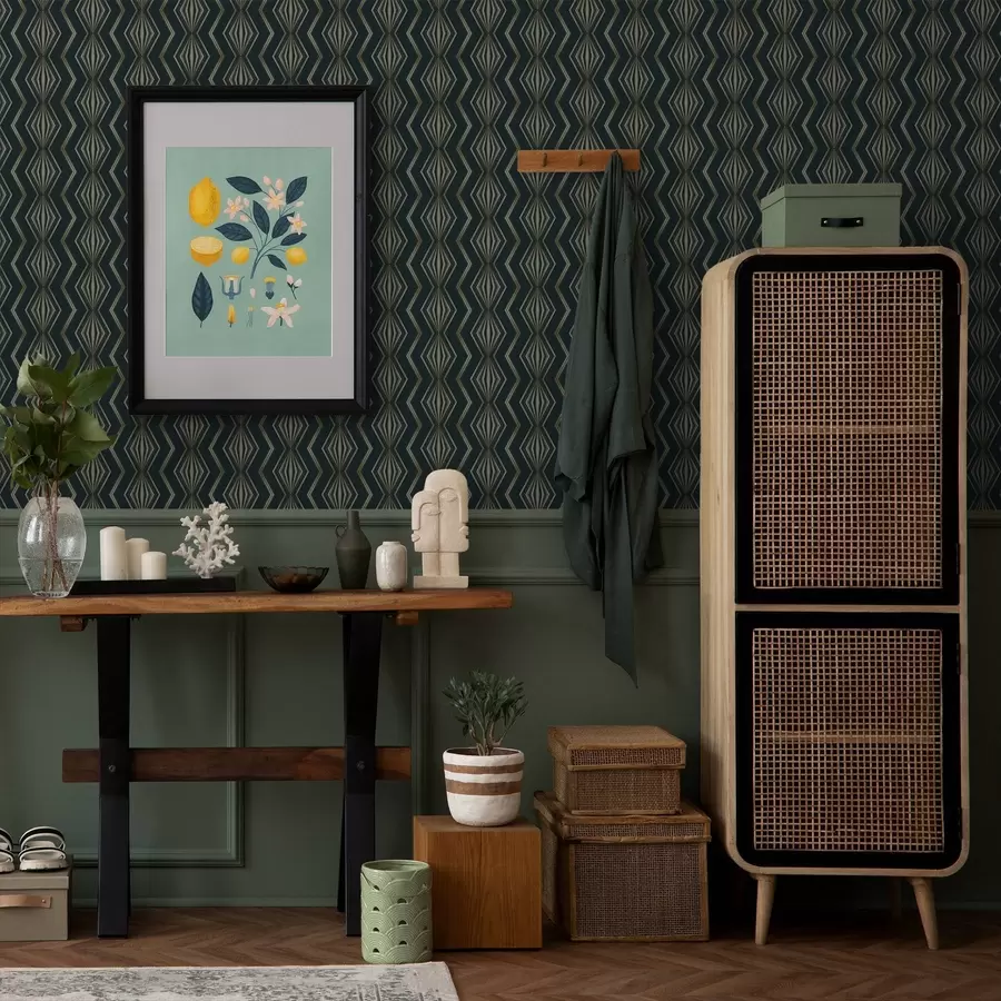 Papier peint Motif géométrique en losanges bleu sarcelle foncé a00973v1