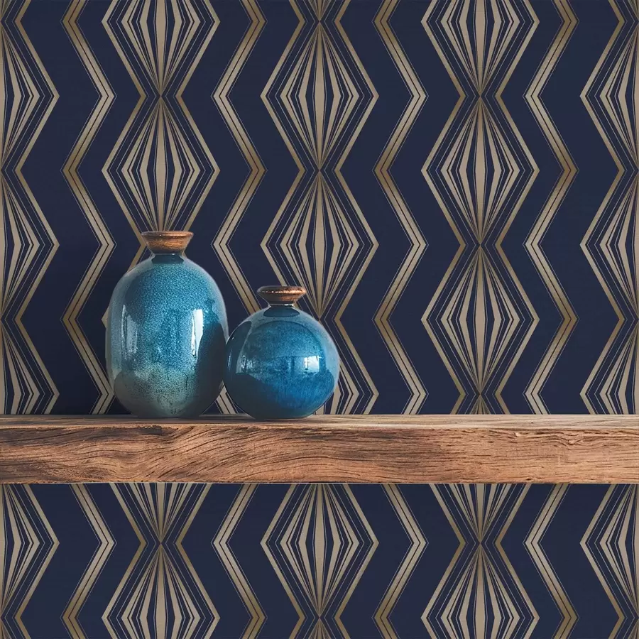 Papier peint Motif géométrique à losanges bleu foncé a00973