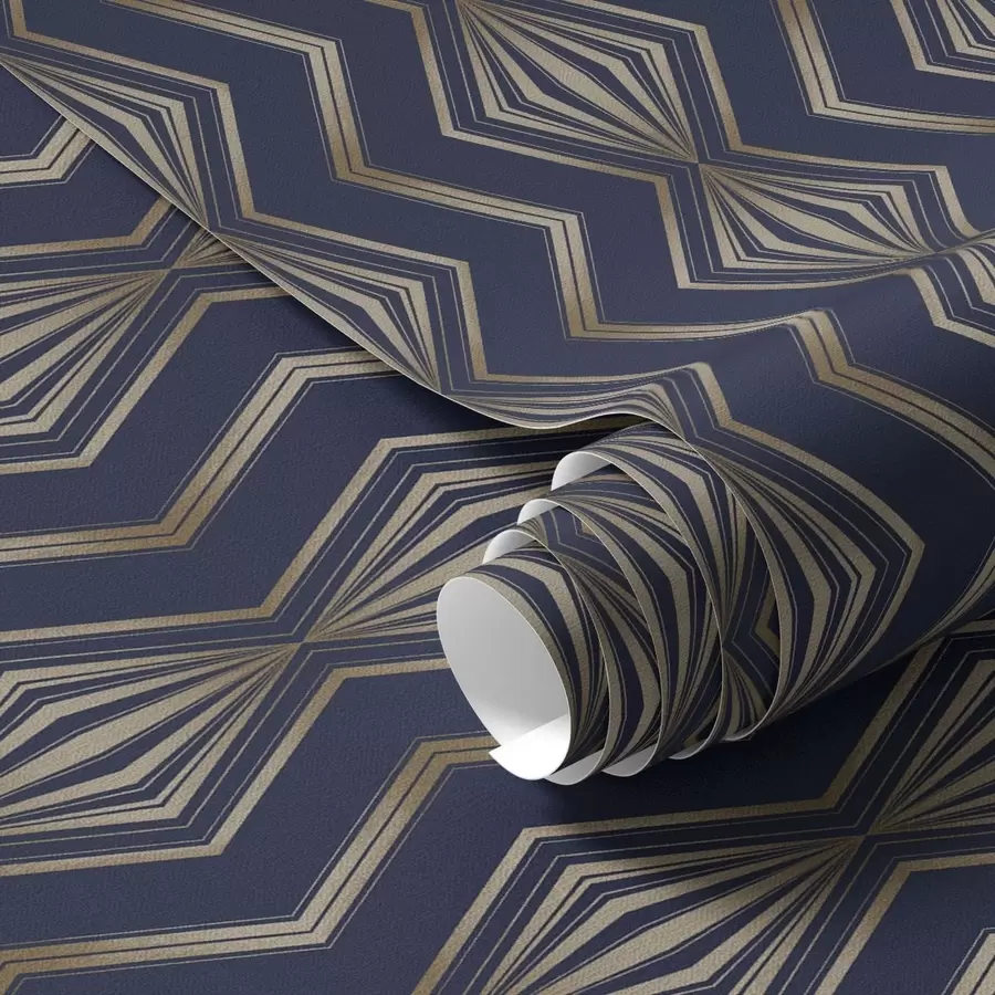 Papier peint Motif géométrique à losanges bleu foncé a00973