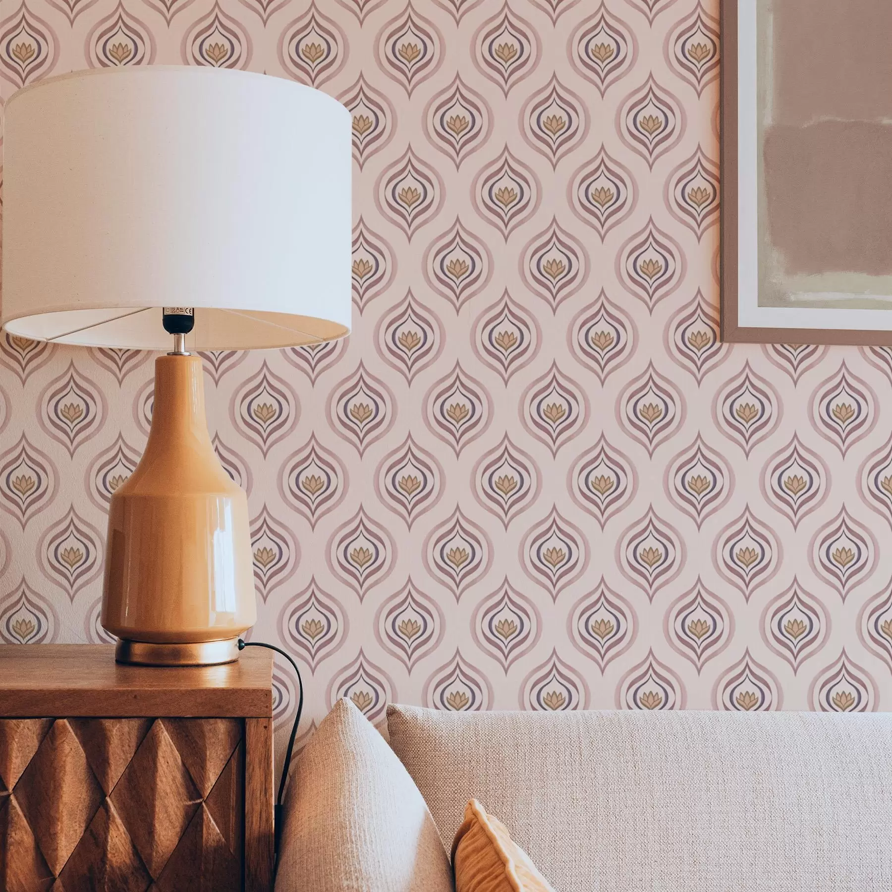 Papier peint Motif rythmique en forme de goutte avec une fleur sur un fond poudré a00977