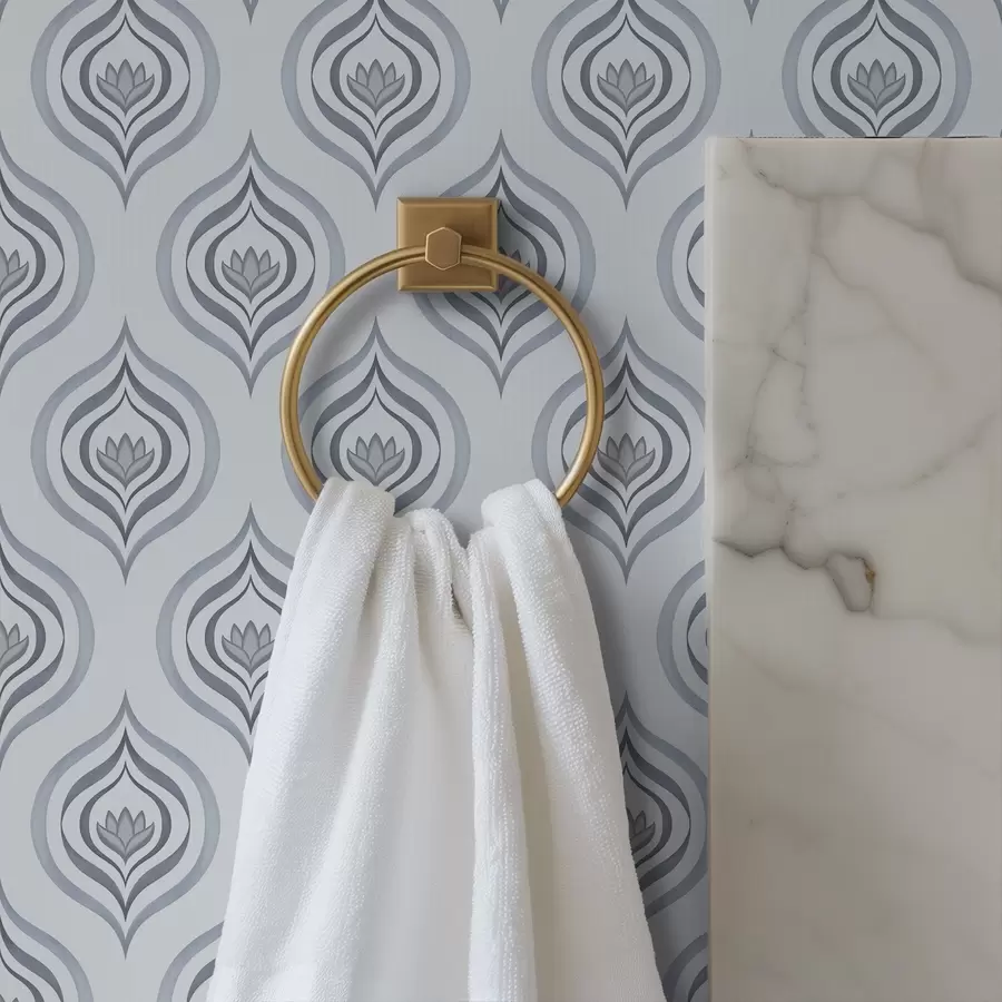 Papier peint Motif goutte tendance avec une fleur dans les tons gris-bleu a00977v3