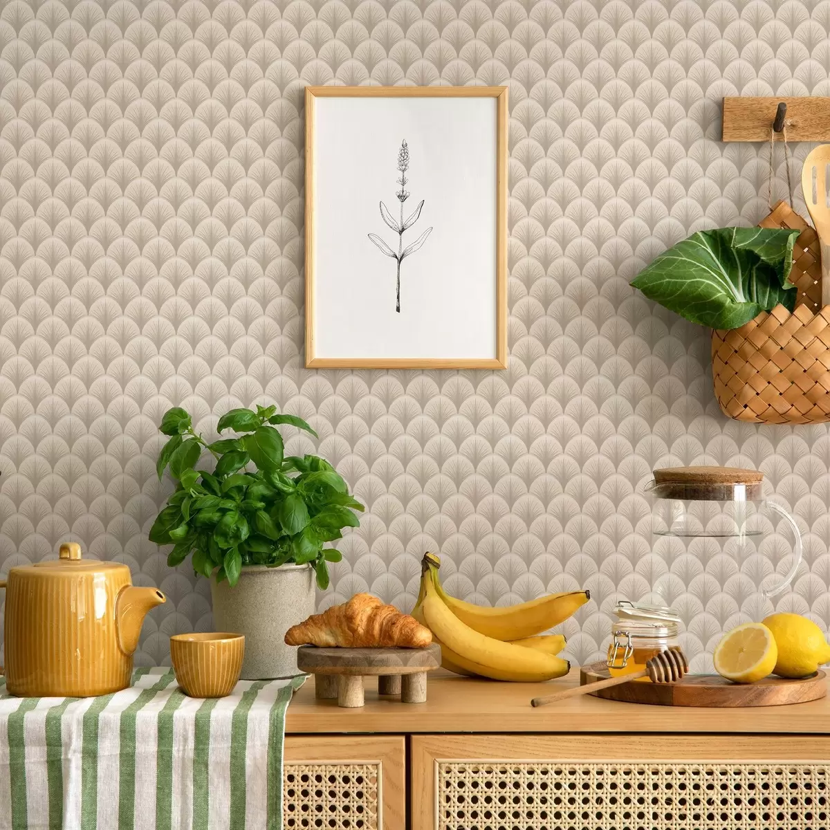 Papier peint Arcs beiges avec de fins rayons sur fond clair a00978