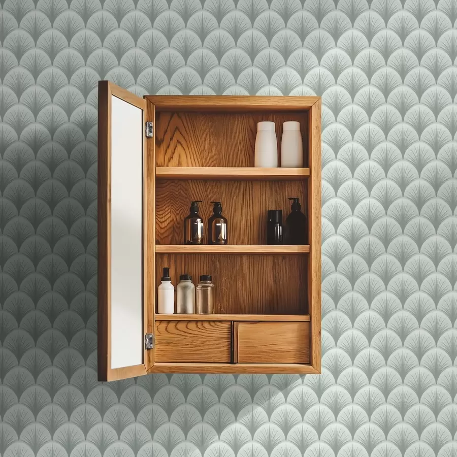 Papier peint Arcs en éventail mentholés avec rayons sur fond vert tendre a00978v2