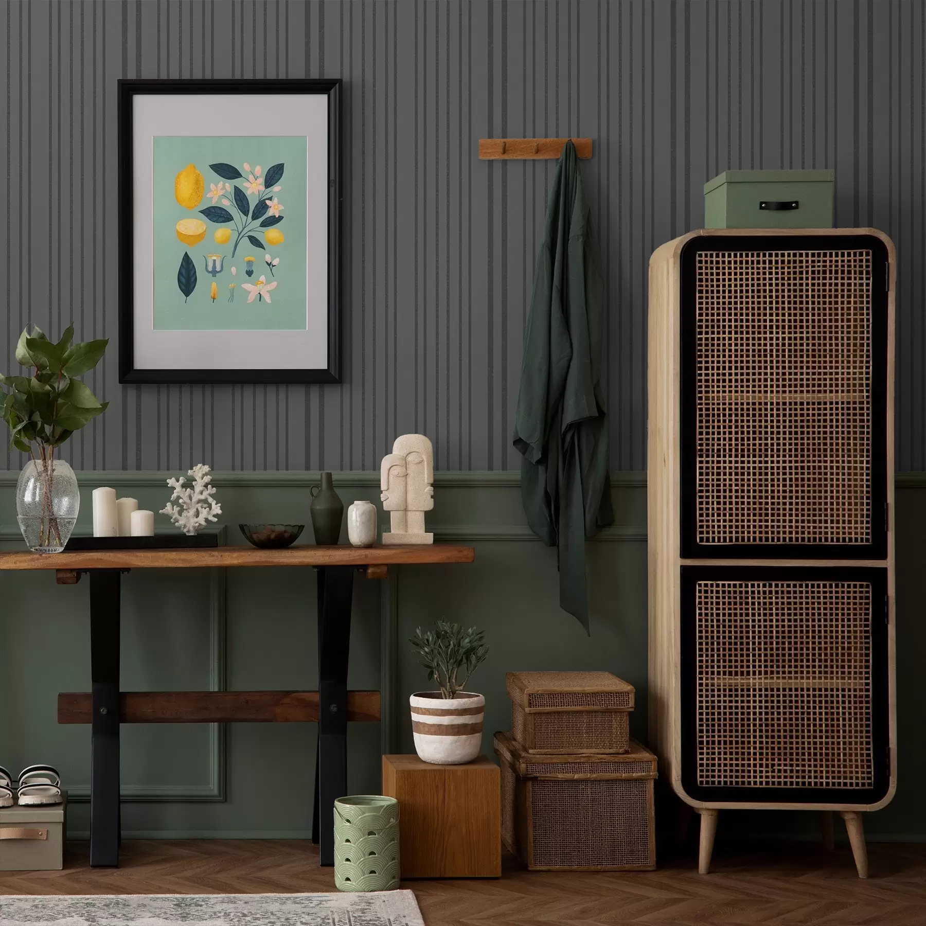 Papier peint Fond gris foncé avec rayures verticales texturées a00979v1