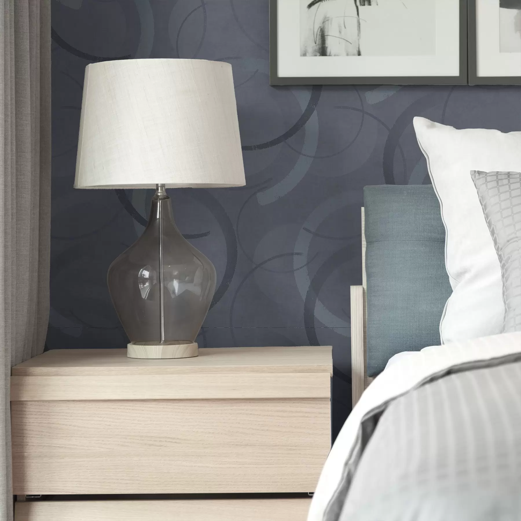 Papier peint Demi-cercles et cercles doux dans une palette gris-bleu froide a00980