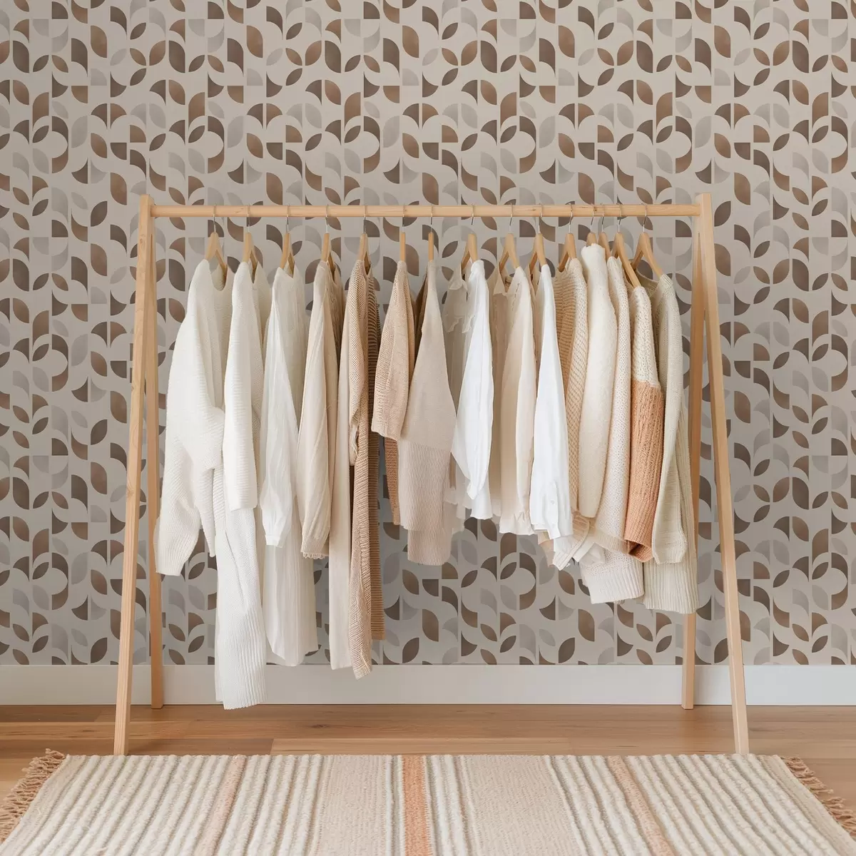 Papier peint Rythme de demi-cercles et de feuilles dans des tons chauds caramel brun a00986v1