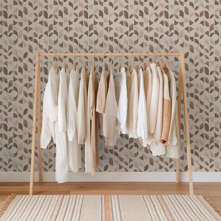 Papier peint Rythme de demi-cercles et de feuilles dans des tons chauds caramel brun a00986v1