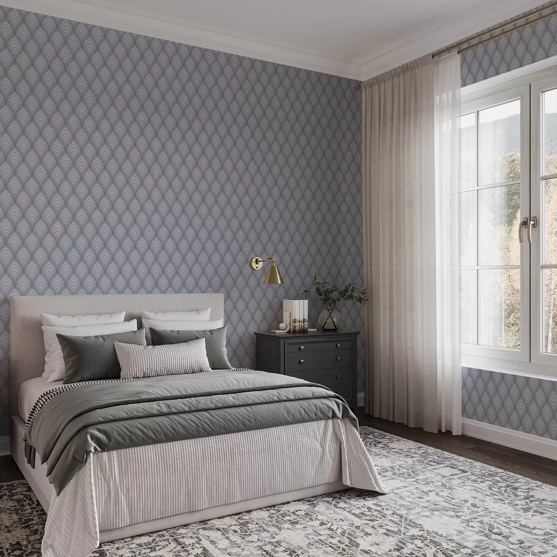 Papier peint Arcs volumétriques de type échelle de gris avec un dégradé doux a00989