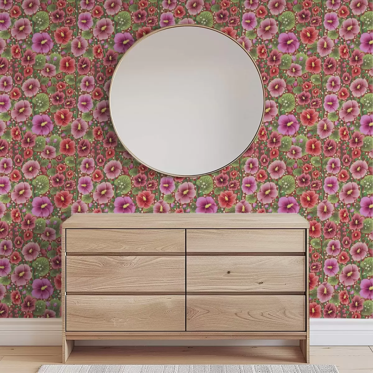 Papier peint Hibiscus en fleurs sur un fond brun-rouge chaud a00993v1