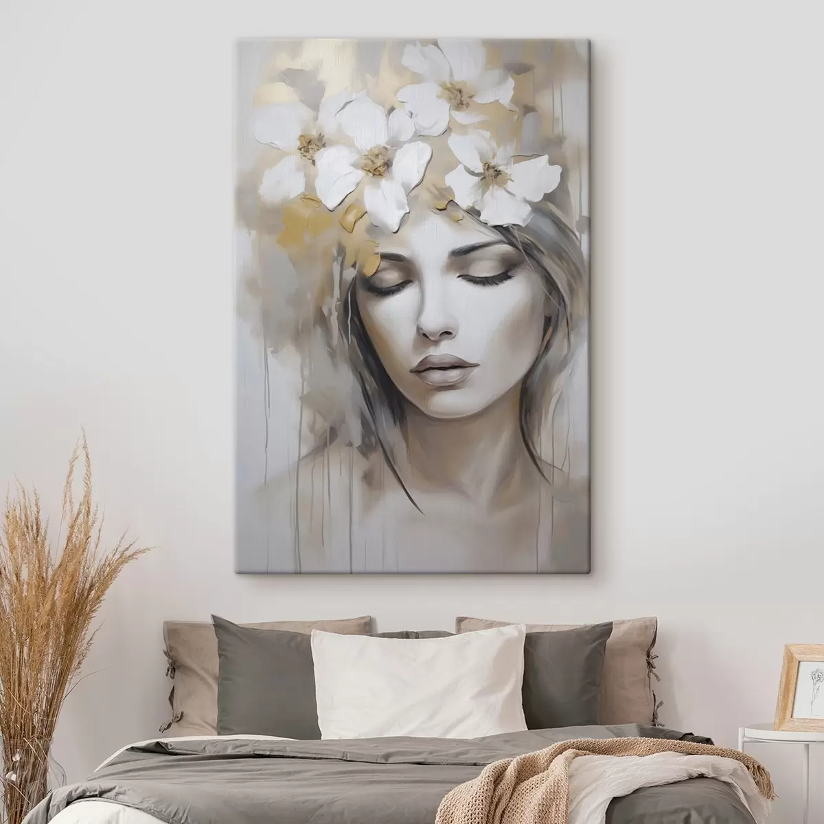 Tableau Portrait abstrait d'une jeune fille avec des fleurs, imitation d'une peinture s46756