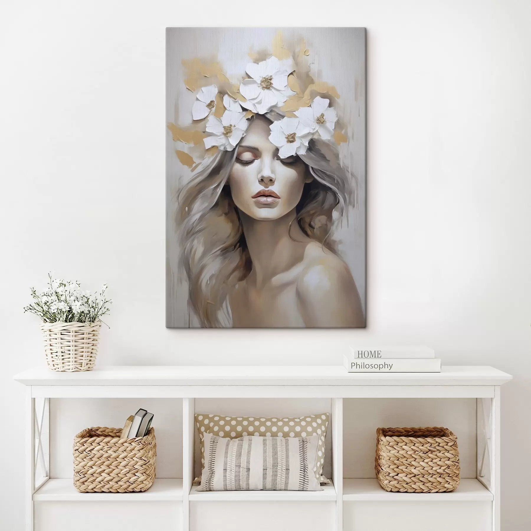 Tableau Portrait abstrait d'une fille avec des fleurs s46757