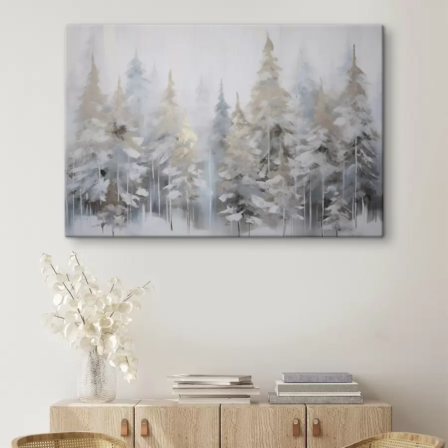 Tableau Peinture imitant une forêt en hiver s46762