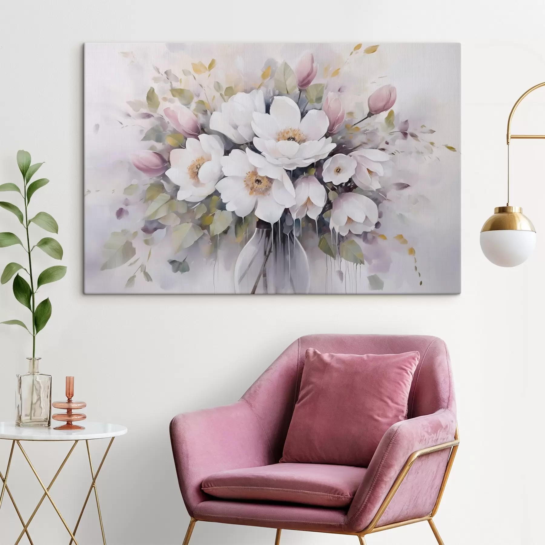 Tableau Fleurs dans un vase, peinture imitation s46763