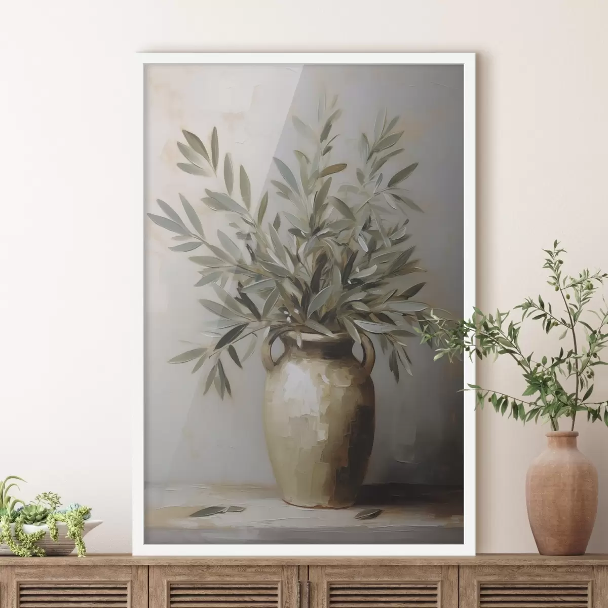 Poster Branches d'olivier dans un vase, peinture imitation f46758