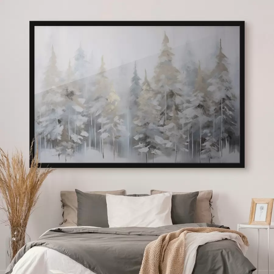 Papier peint Peinture imitant une forêt en hiver f46762