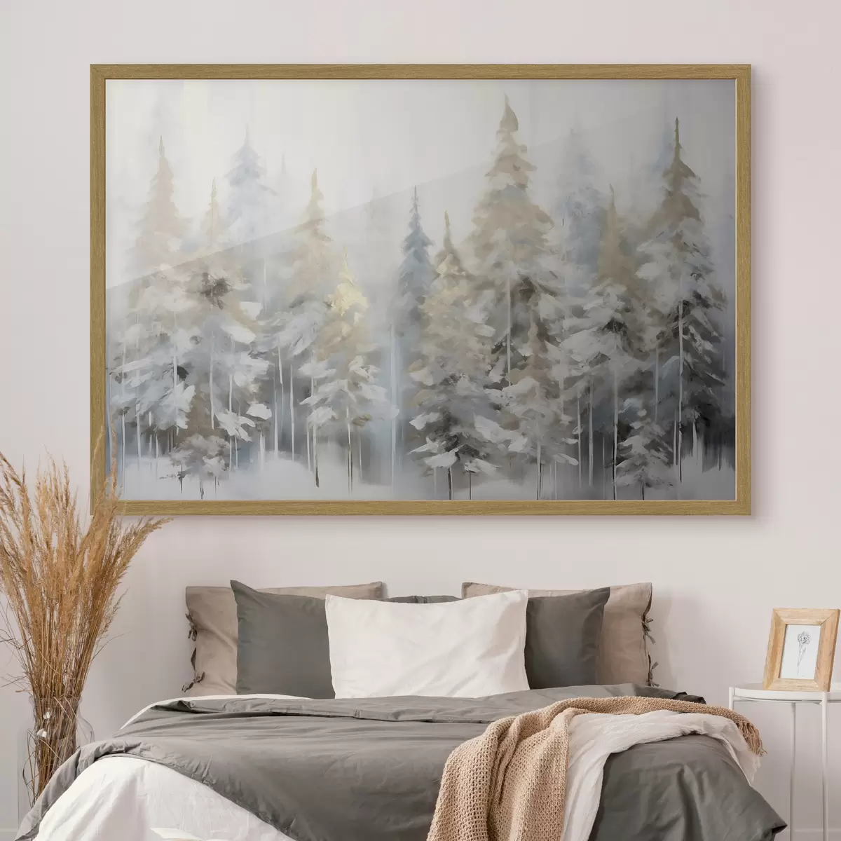 Poster Peinture imitant une forêt en hiver f46762
