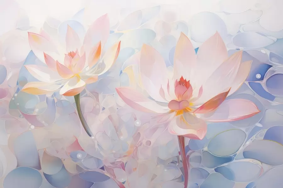Papier peint Fleurs de lotus pastel douces dans un style aquarelle w09512