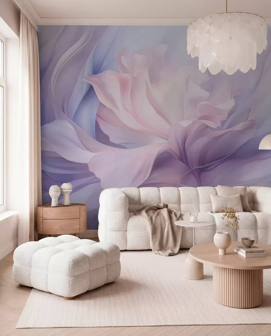 Papier peint Brume délicate de pétales : une fleur aérienne dans une brume pastel lilas w09517