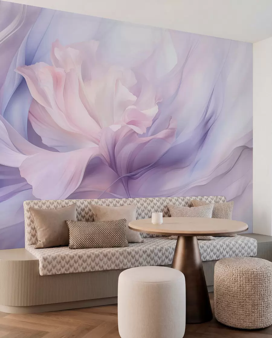 Papier peint Brume délicate de pétales : une fleur aérienne dans une brume pastel lilas w09517