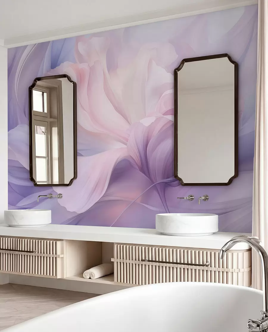 Papier peint Brume délicate de pétales : une fleur aérienne dans une brume pastel lilas w09517