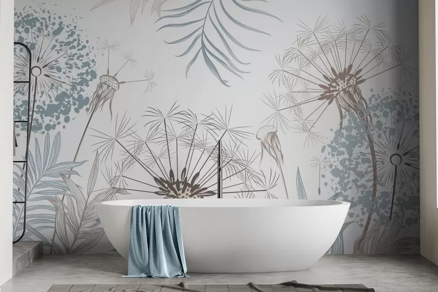 Papier peint Pissenlits parmi le feuillage w04942