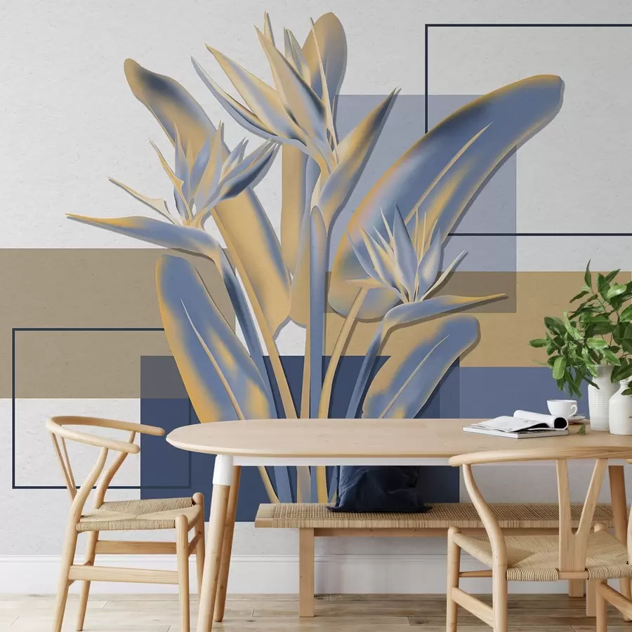 Papier peint Strelitzia et géométrie w04949v1