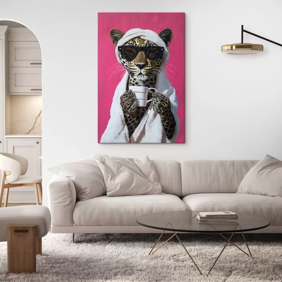 Tableau Guépard avec café s46791