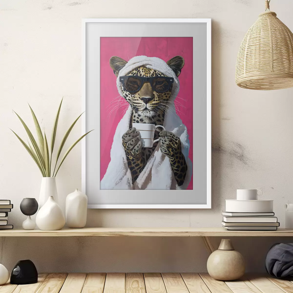 Poster Guépard avec café f46791