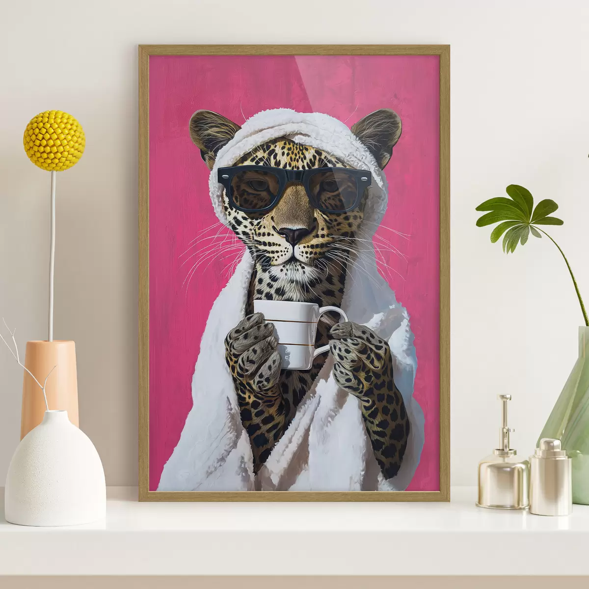 Poster Guépard avec café f46791