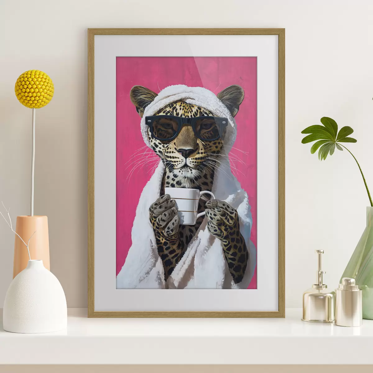 Poster Guépard avec café f46791