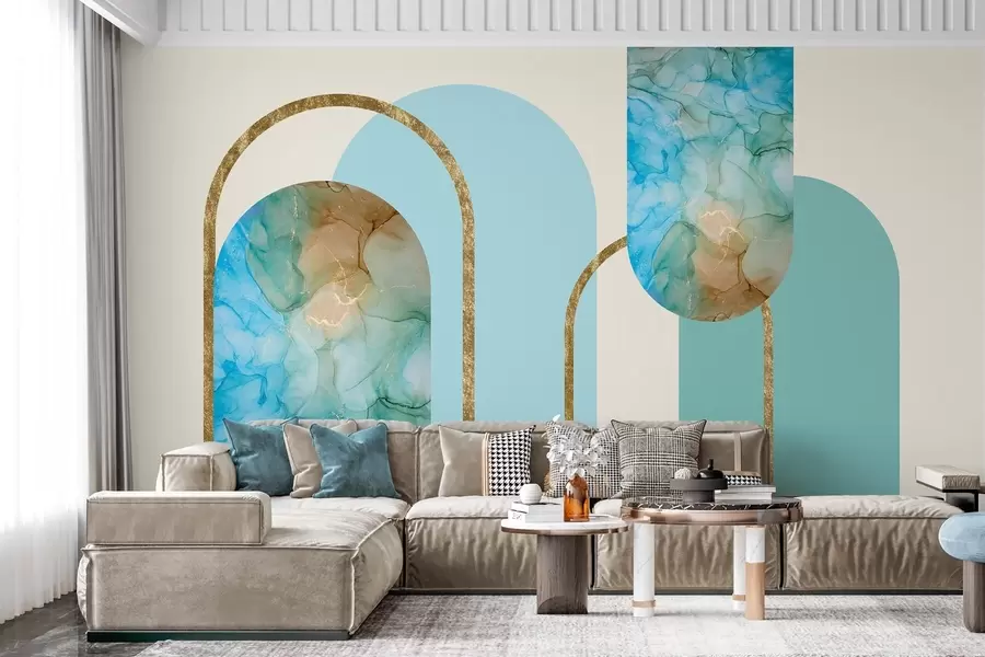 Papier peint élégantes arcades en imitation marbre de style Art déco w04879