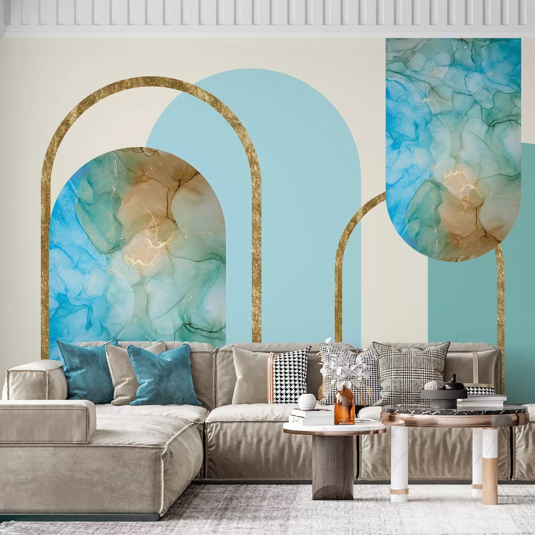 Papier peint élégantes arcades en imitation marbre de style Art déco w04879