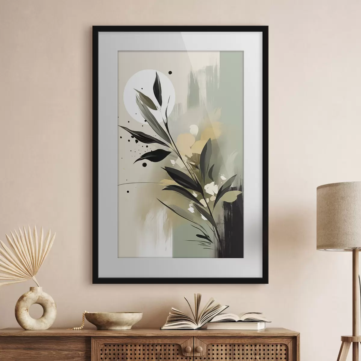 Poster Brindille sur un lavis vert f46790