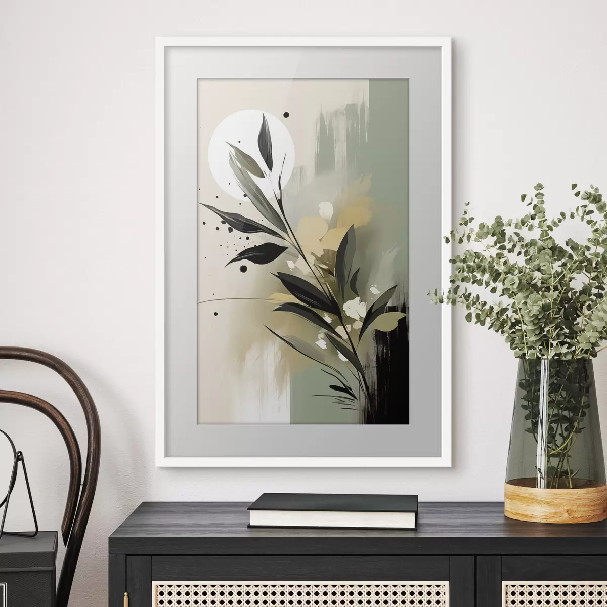 Poster Brindille sur un lavis vert f46790