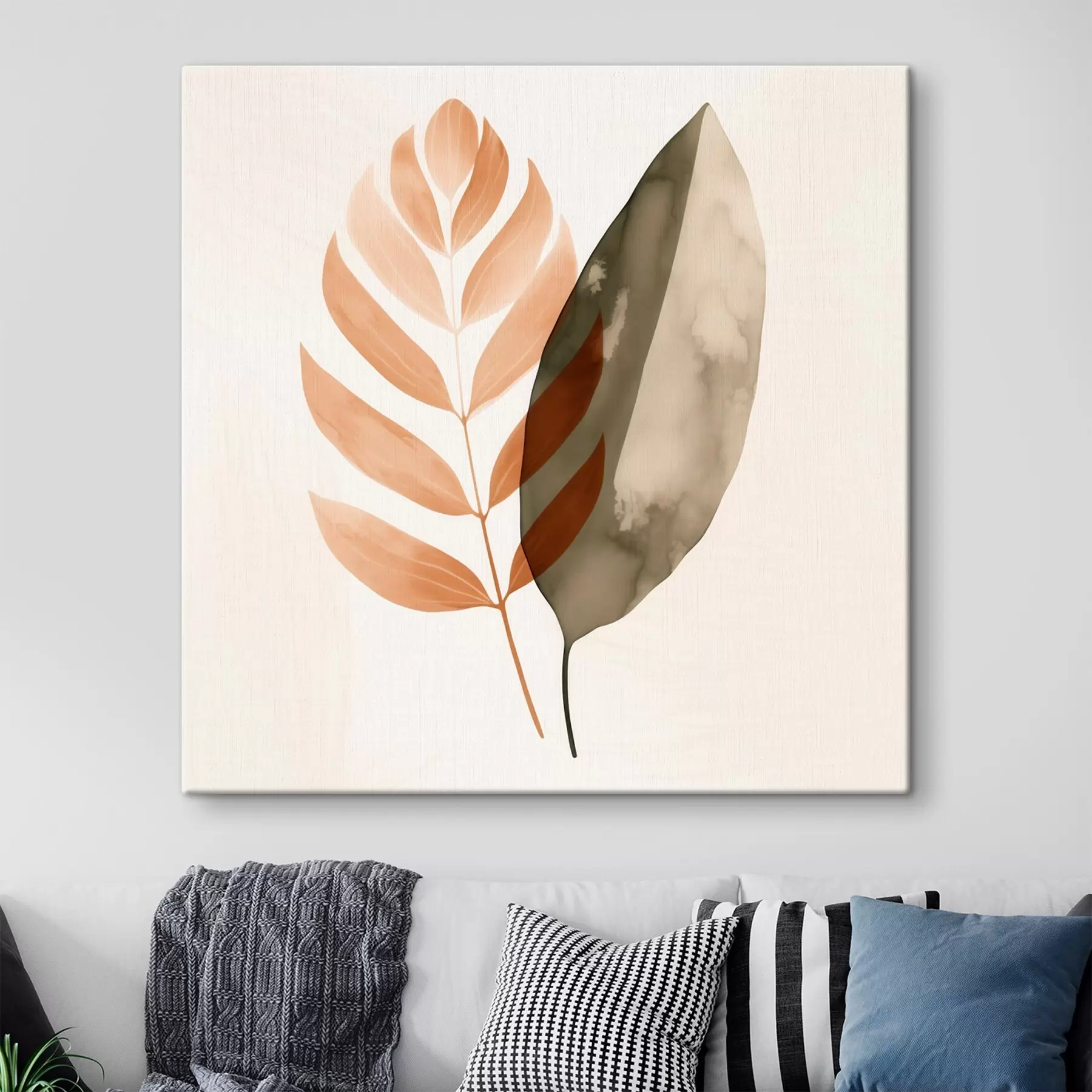 Tableau Un duo de silhouettes de feuilles dans un style abstrait aquarelle s46645