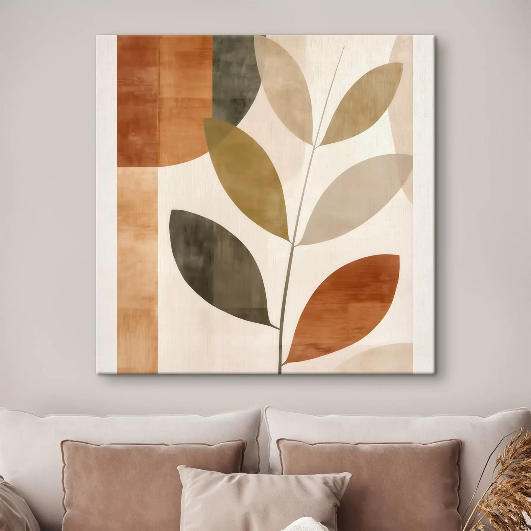 Tableau Composition chaleureuse de feuilles dans un style minimaliste et lyrique s46646