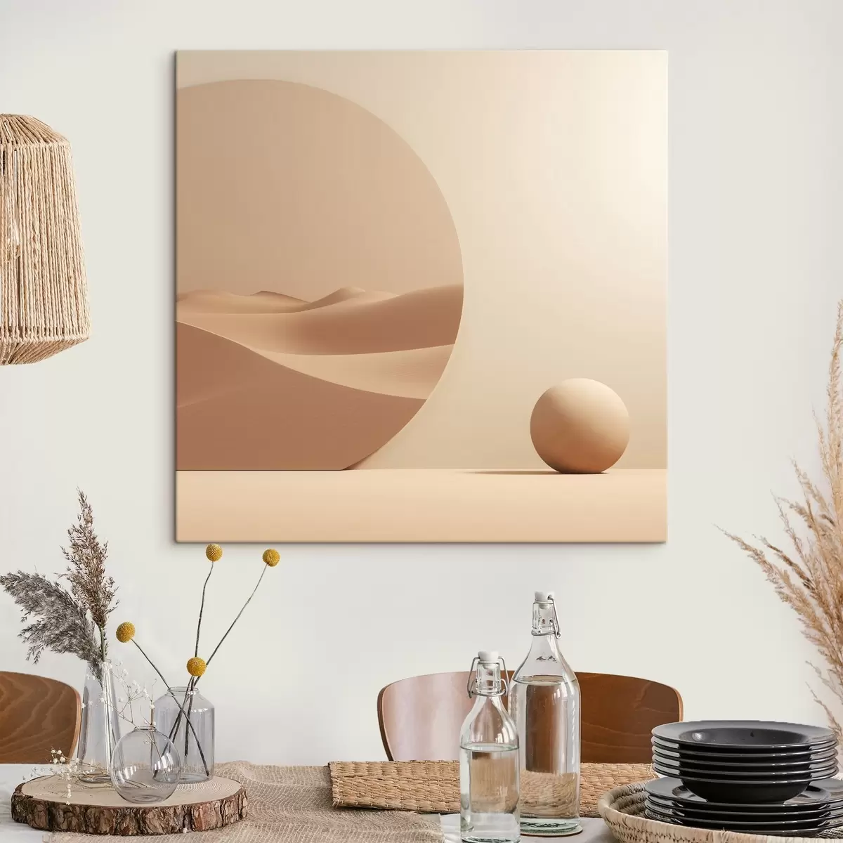 Tableau Abstraction avec un cercle et un paysage de dunes s46659